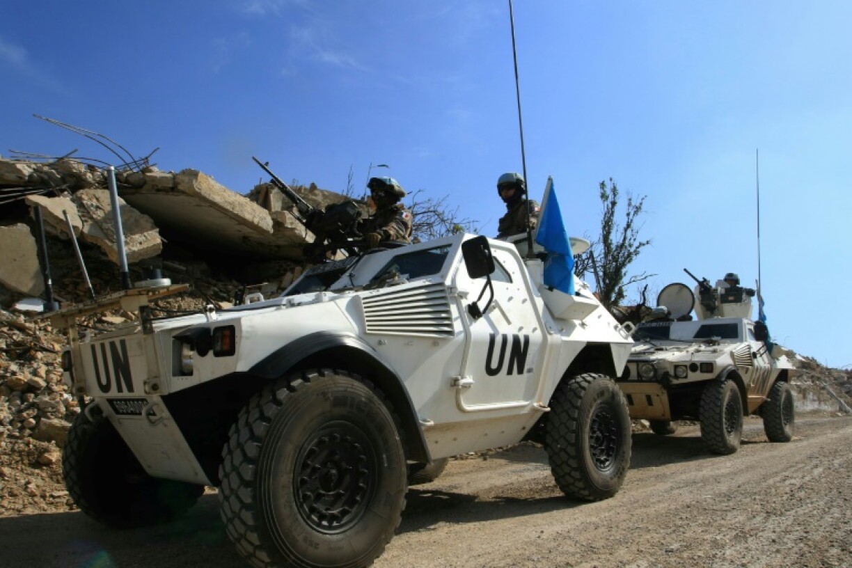 UN peacekeepers carry out a patrol in the south Lebanon village of Ramia.