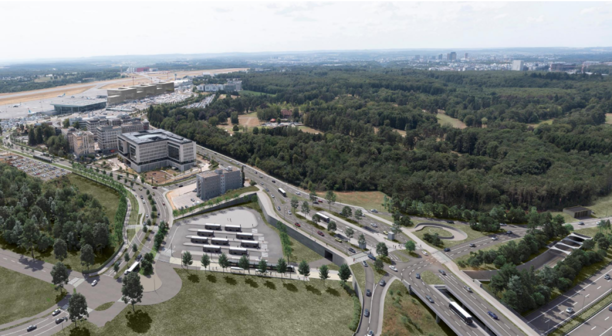 Au centre, la future gare routière du pôle d'échange Héienhaff présentée par le ministère de la Mobilité le 19 avril 2024.