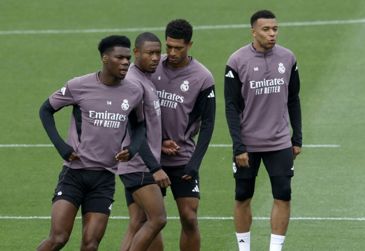 Les joueurs du Real Madrid dont Aurélien Tchouaméni (g), à l'entraînement, le 9 mai 2026