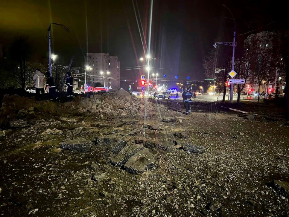 Photo postée le 20 avril 2023 sur le compte Telegram de Valentin Demidov, maire de Belgorod, en Russie, montrant les dégâts provoqués par une explosion