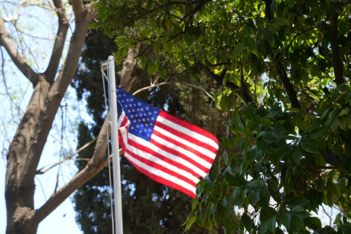 The United States' flag flutters at the US ambassador's residence in Damascus during a visit by US special envoy for Syria