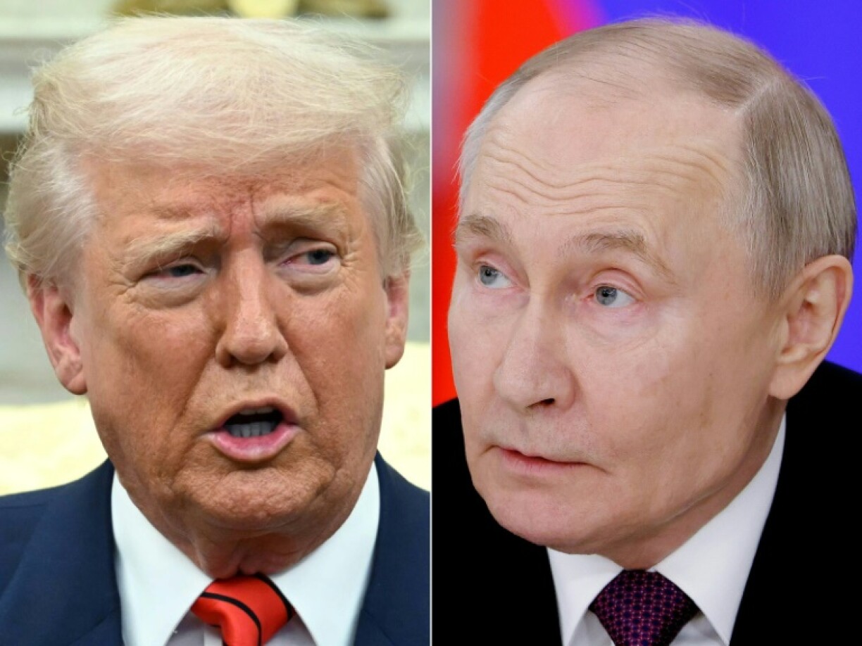 US President Donald Trump (L) has voiced growing frustration at the lack of progress towards a ceasefire and last month he expressed his annoyance with Russian President Vladimir Putin (R)