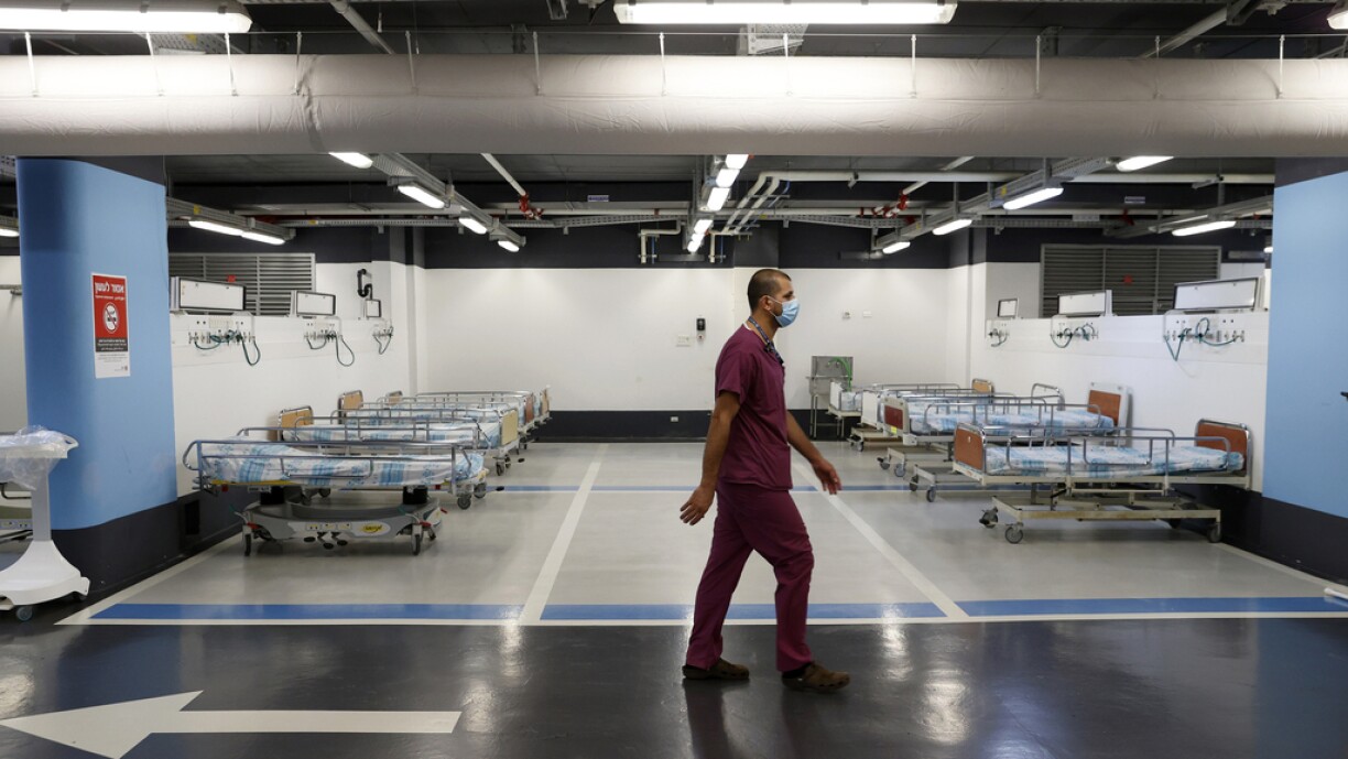 A medic works in the underground parking of Rambam Health Care Campus which was transformed into an intensive care facility for coronavirus patients, in the northern Israeli city of Haifa on September 23, 2020.
