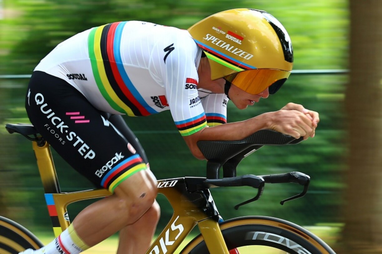 Remco Evenepoel competes in the men's individual time-trial at the Belgian Cycling Championships