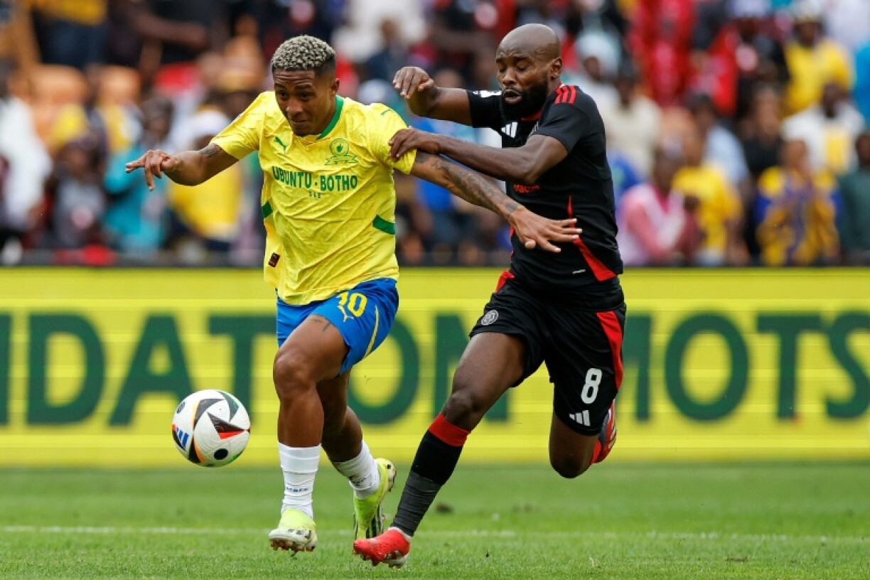Brazilian forward Lucas Ribeiro (L) in action for South African champions Mamelodi Sundowns.