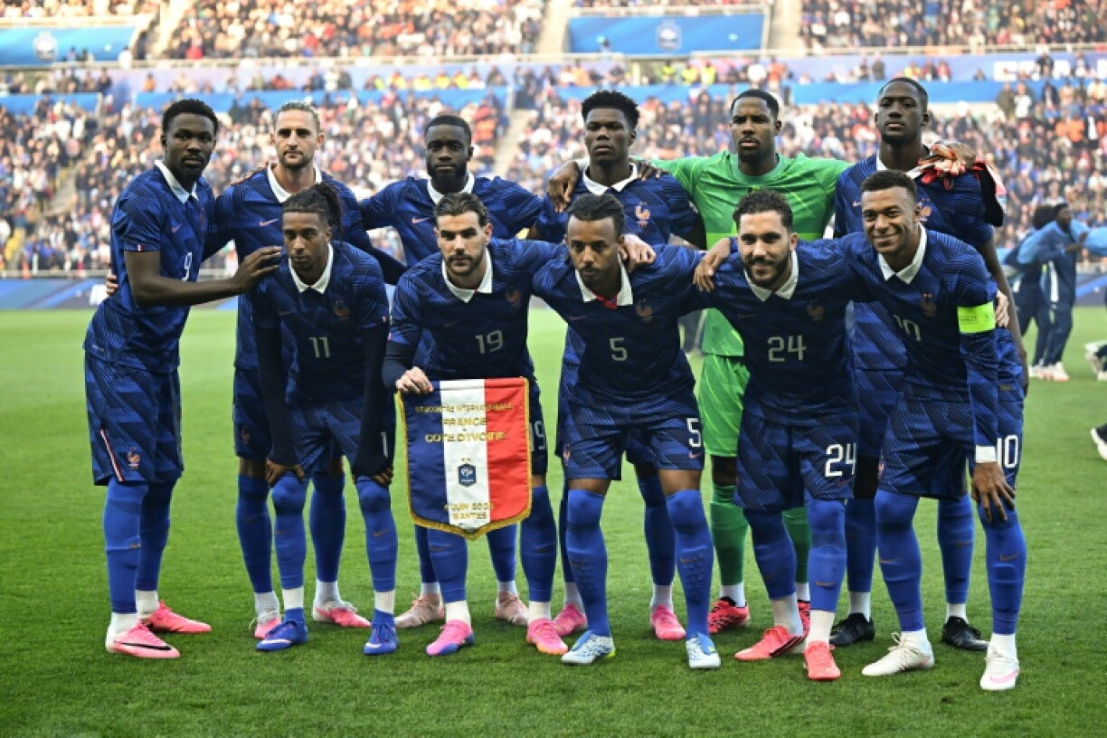 Les joueurs de l'équipe de France avant le coup d'envoi du match amical face à la Côte d'Ivoire, le 4 juin 2026 à Nantes