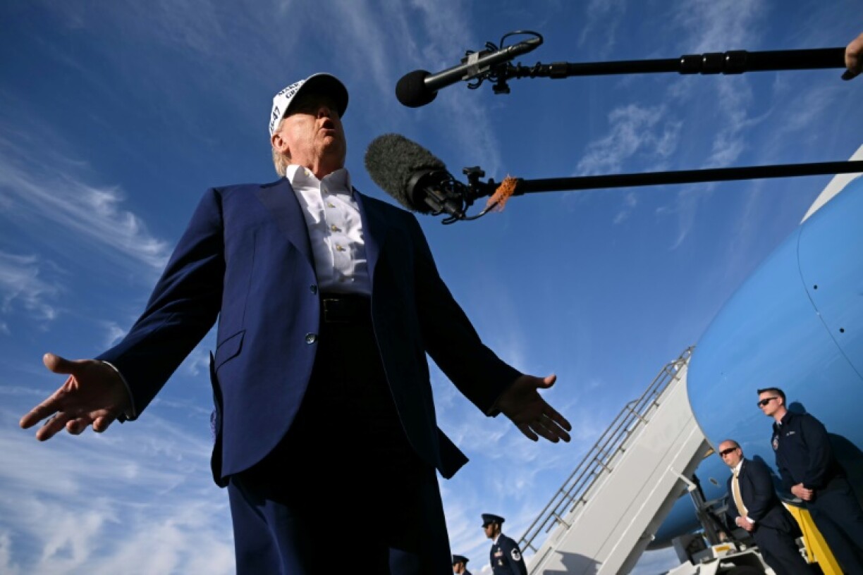 US President Donald Trump speaks to journalists in Morristown, New Jersey