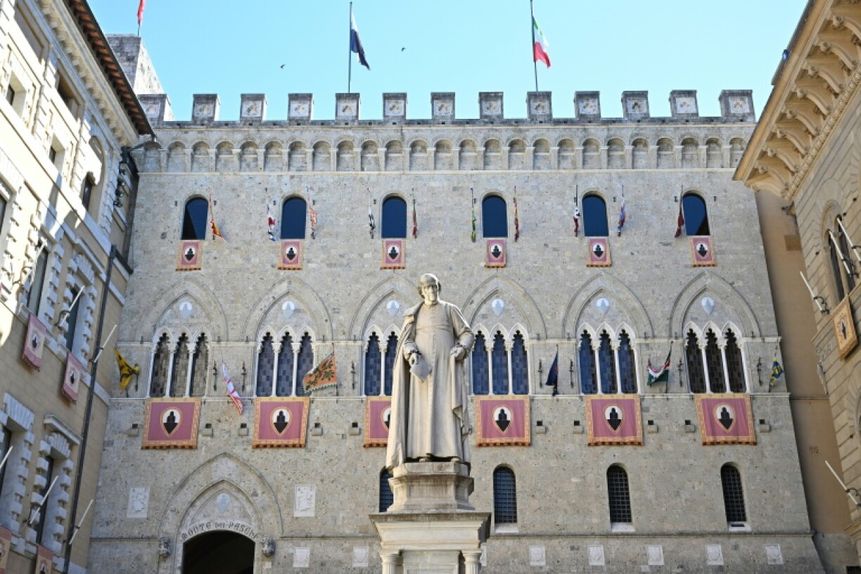 The main offices of Banca Monte dei Paschi di Siena, one of the the oldest banks in the world, in Siena, Tuscany