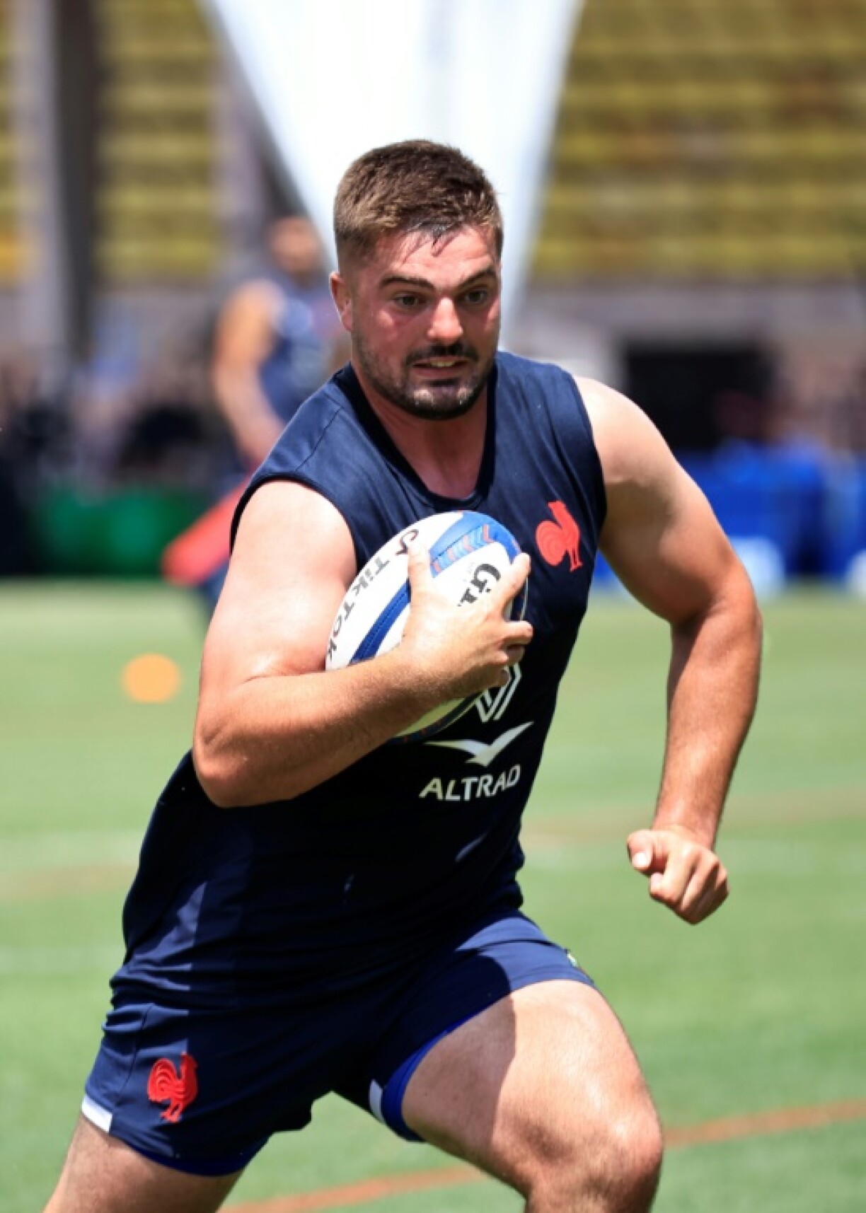 Le troisième ligne du XV de France Grégory Alldritt à l'entraînement des Bleus le 4 juillet 2023 à Monaco