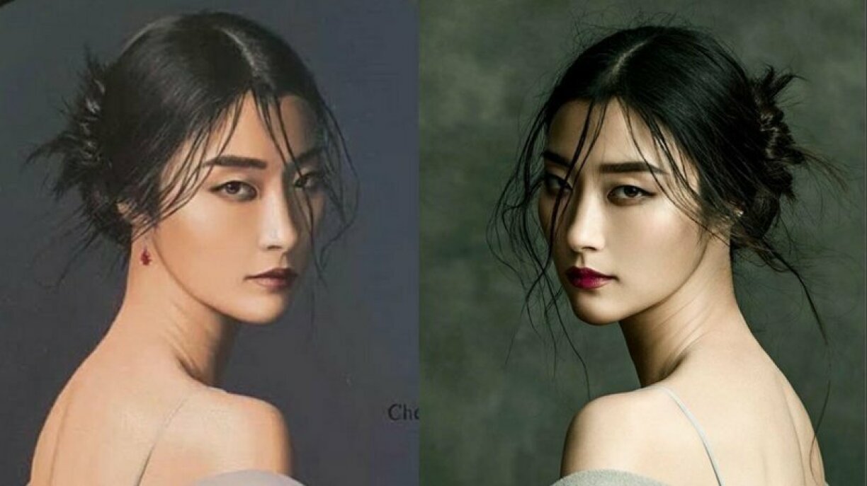 La peinture originale de Jiana Zhang à droite et la copie de Jeff Dieschburg à gauche.