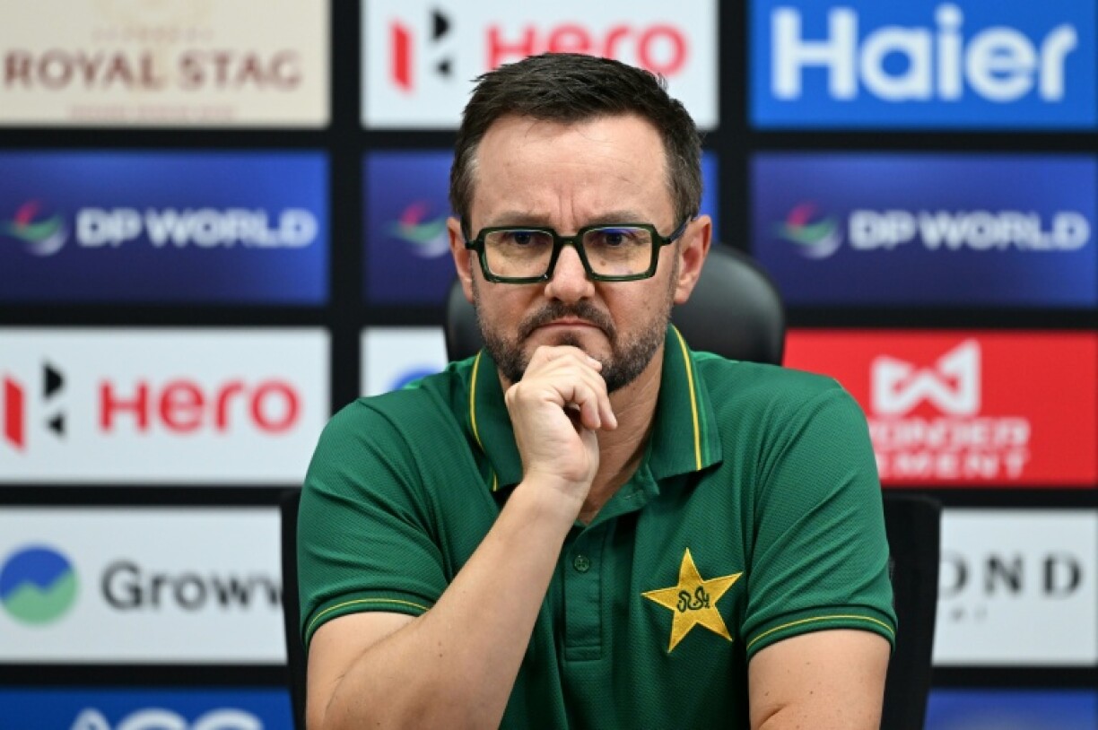 Pakistan’s head coach Mike Hesson attends a press conference at Dubai International Stadium