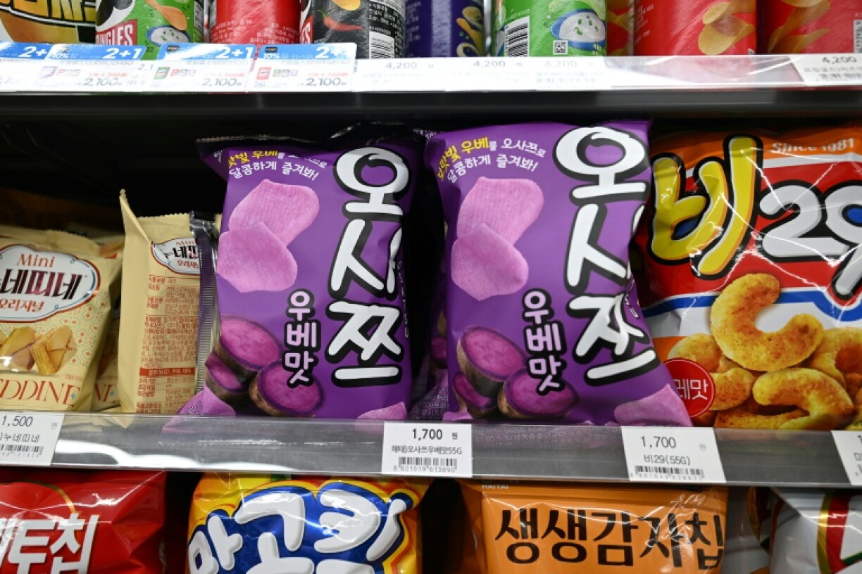 Ube-flavored snacks displayed at a convenience store in Seoul
