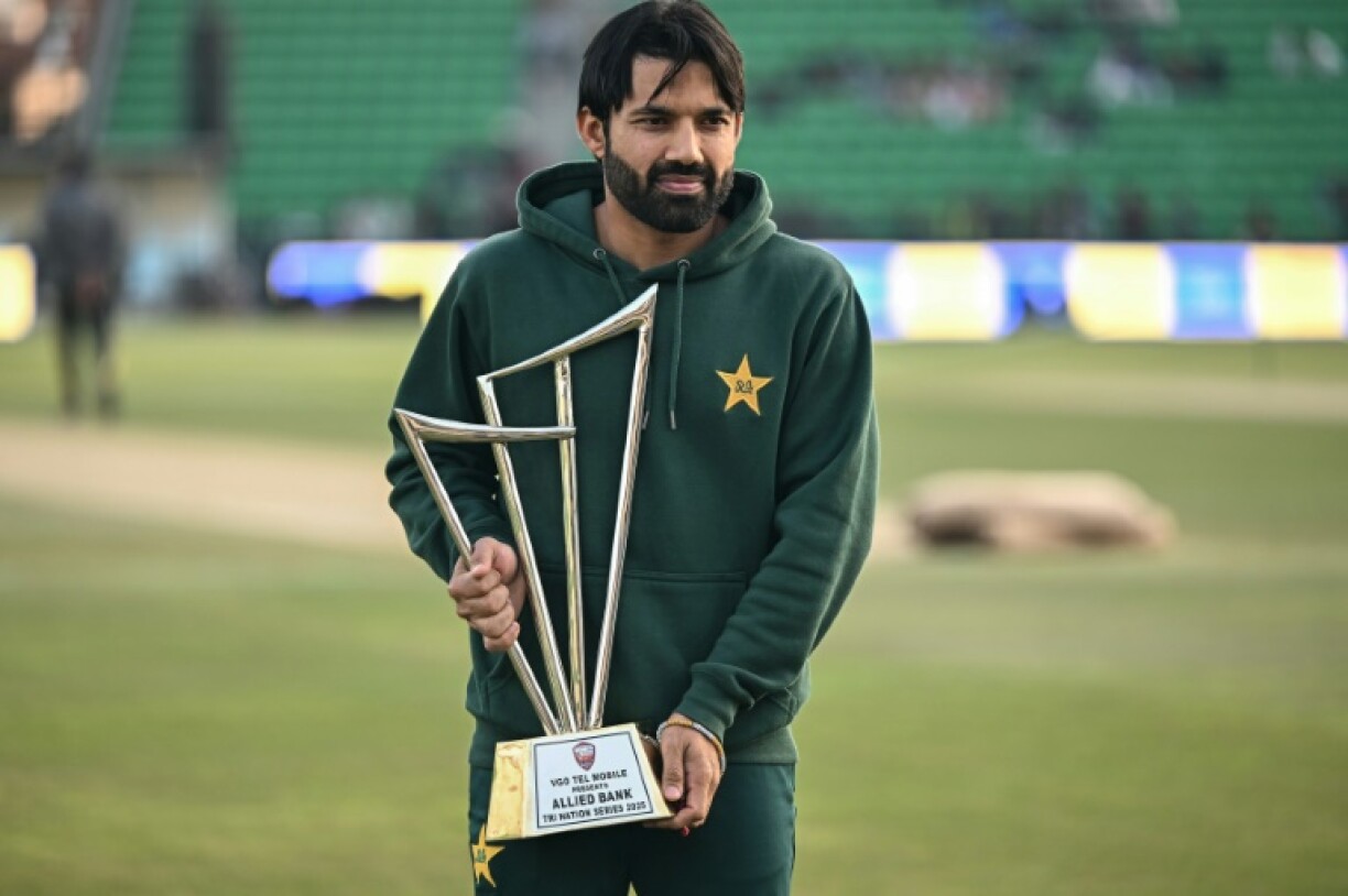 Pakistan captain Mohammad Rizwan at the newly renovated Gaddafi Stadium in Lahore, one of three venues in Pakistan to be used for the Champions Trophy cricket tournament