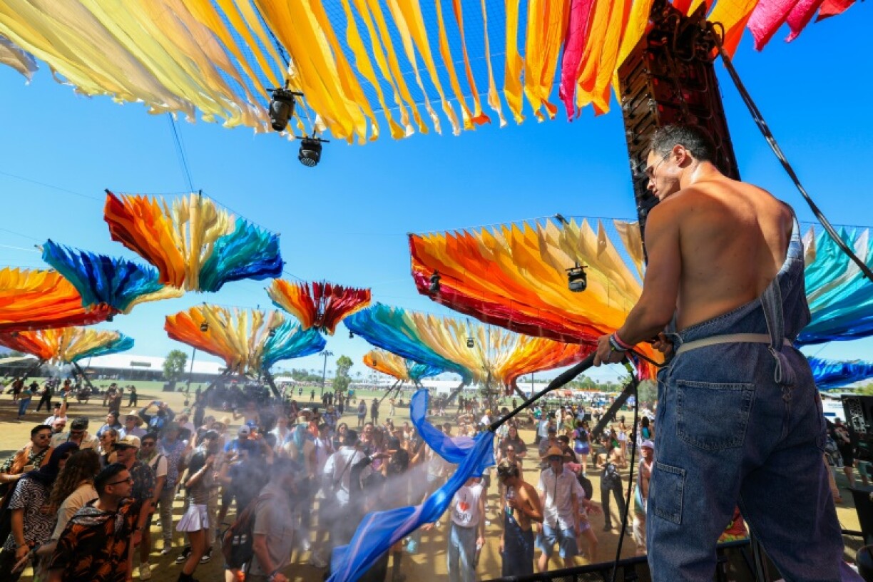 Festivalgoers party at the DoLaB stage during the 2025 Coachella Valley Music and Arts Festival