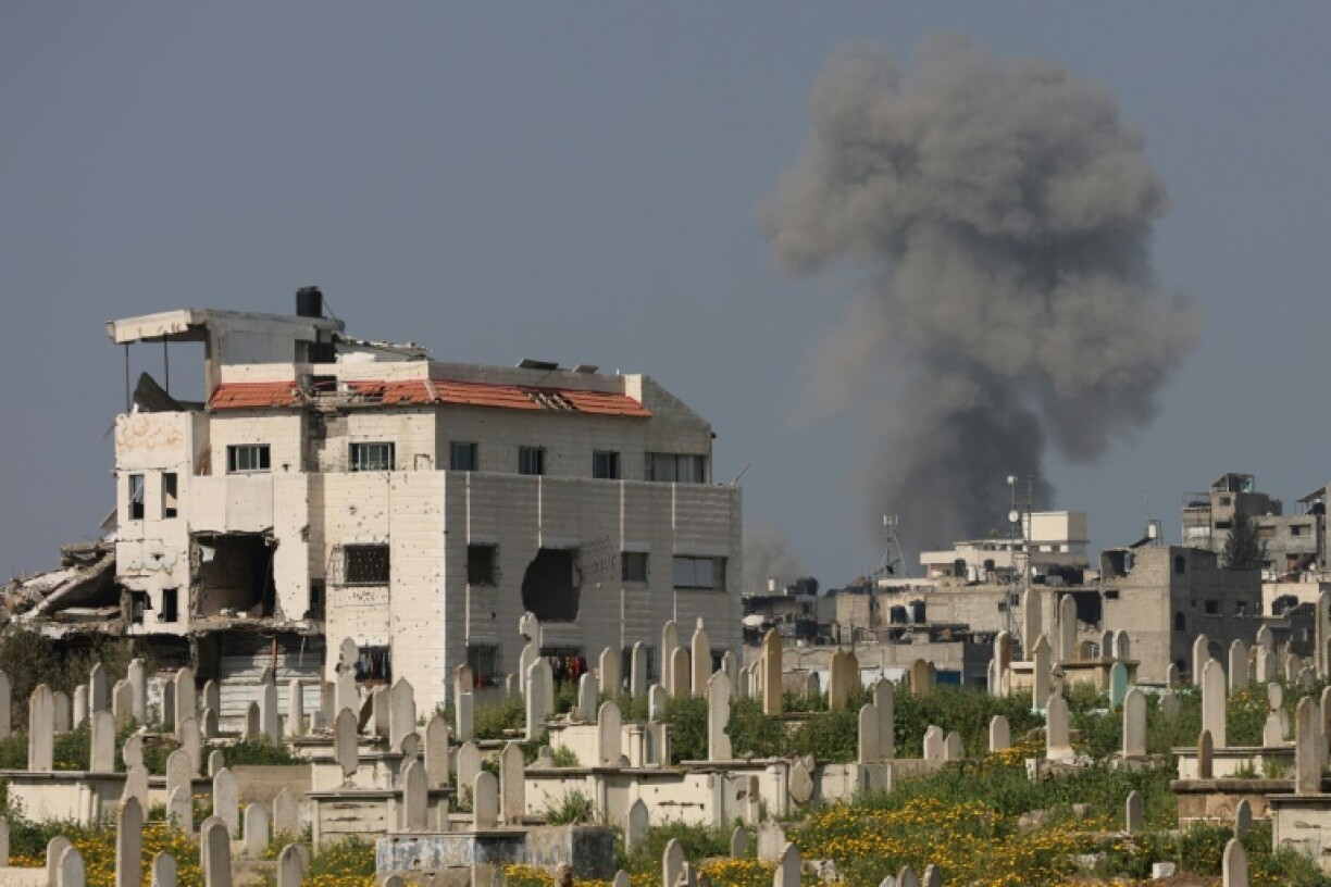 Smoke billows after an Israeli air strike west of Gaza City.