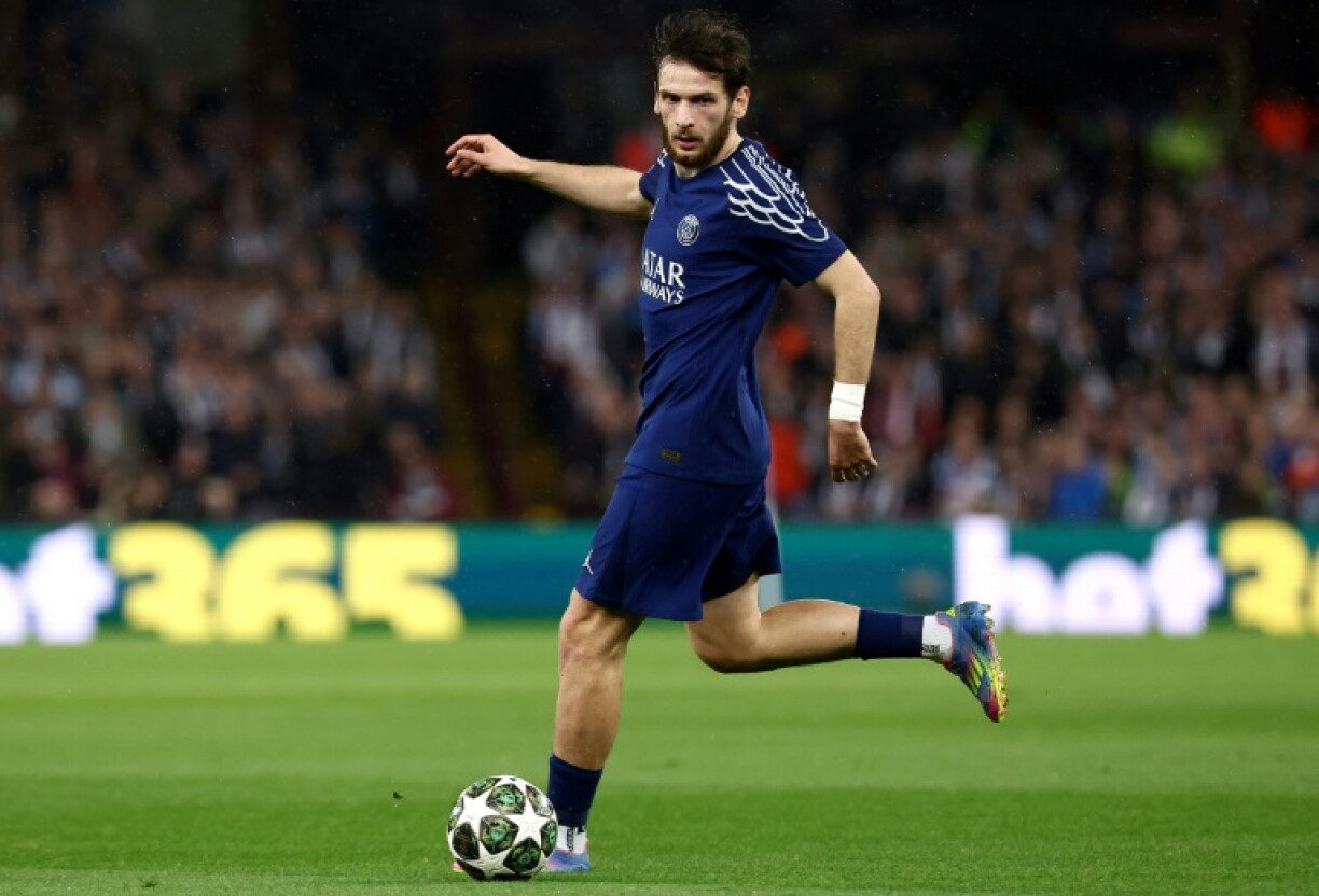 Khvicha Kvaratskhelia in action for Paris Saint-Germain against Aston Villa in the Champions League quarter-finals last month
