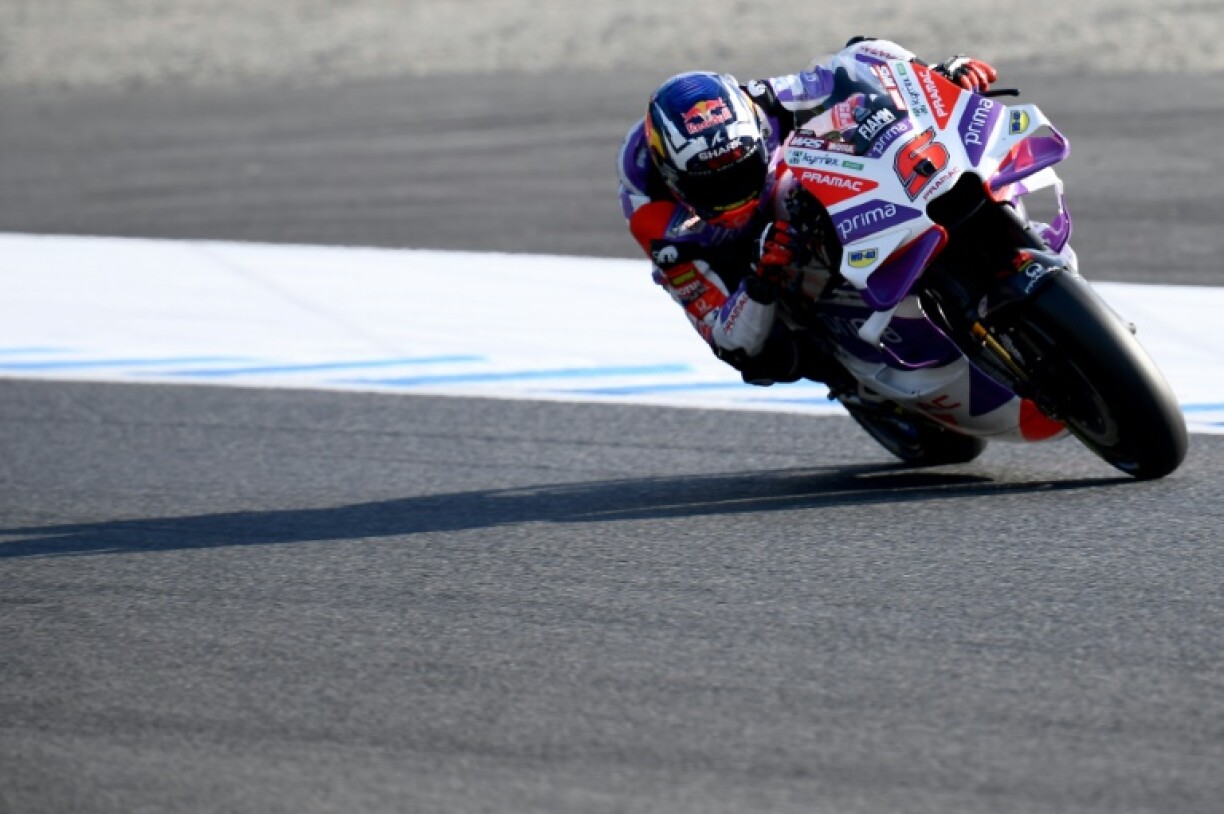 Le pilote français de Prima Pramac Racing Johann Zarco pendant une séance d'essais lors du Grand-Prix du Japon sur le circuit de Motegi au Japon le 29 septembre 2023
