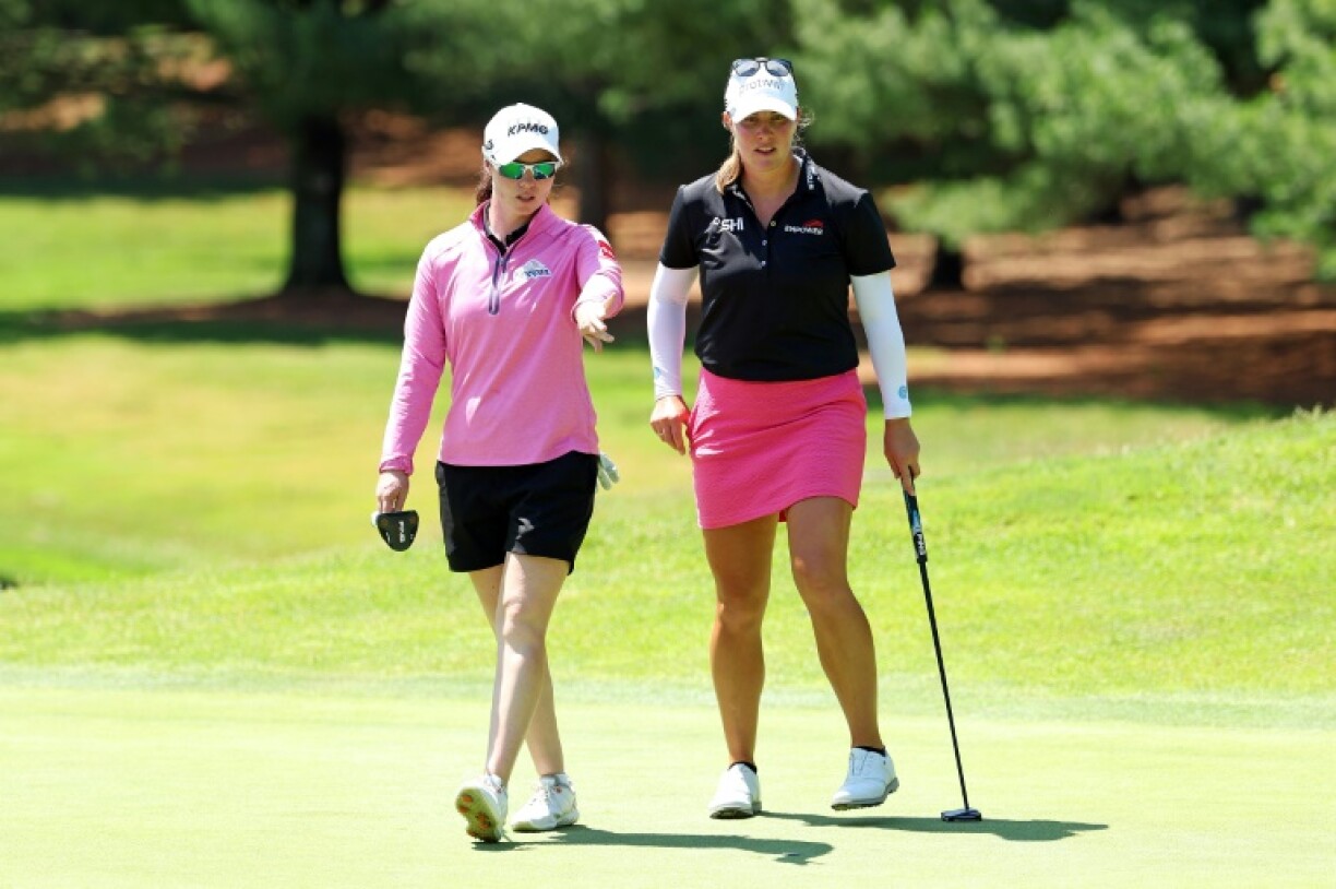 Ireland's Leona Maguire, left, and American Jennifer Kupcho grabbed a one-stroke lead after the second round of the LPGA Dow Championship pairs event