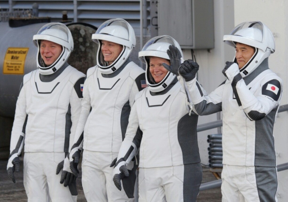 The Crew-10 astronauts pictured in March before they blasted off for the space station