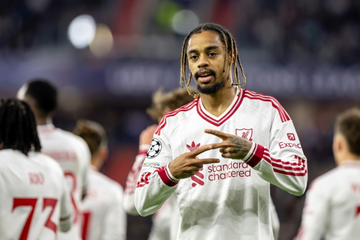 Liverpool's Bradley Barcola celebrates scoring against LASK