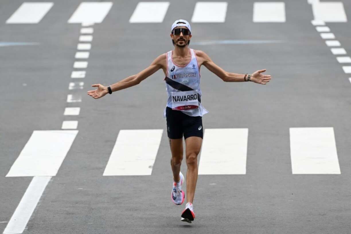 Le Français Nicolas Navarro lors du marathon des Jeux olympiques de Tokyo, le 8 août 2020 à Sapporo