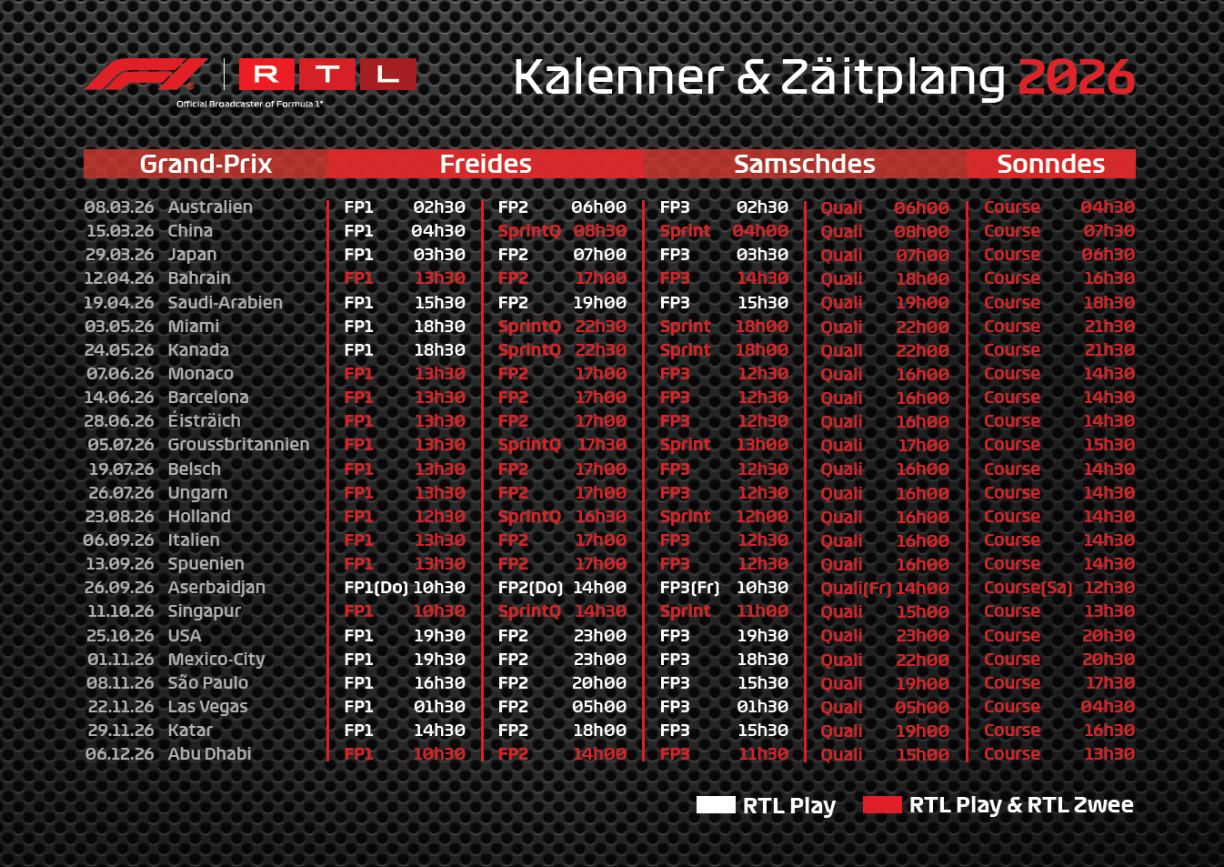 Den RTL Kalenner fir d'Saison 2026