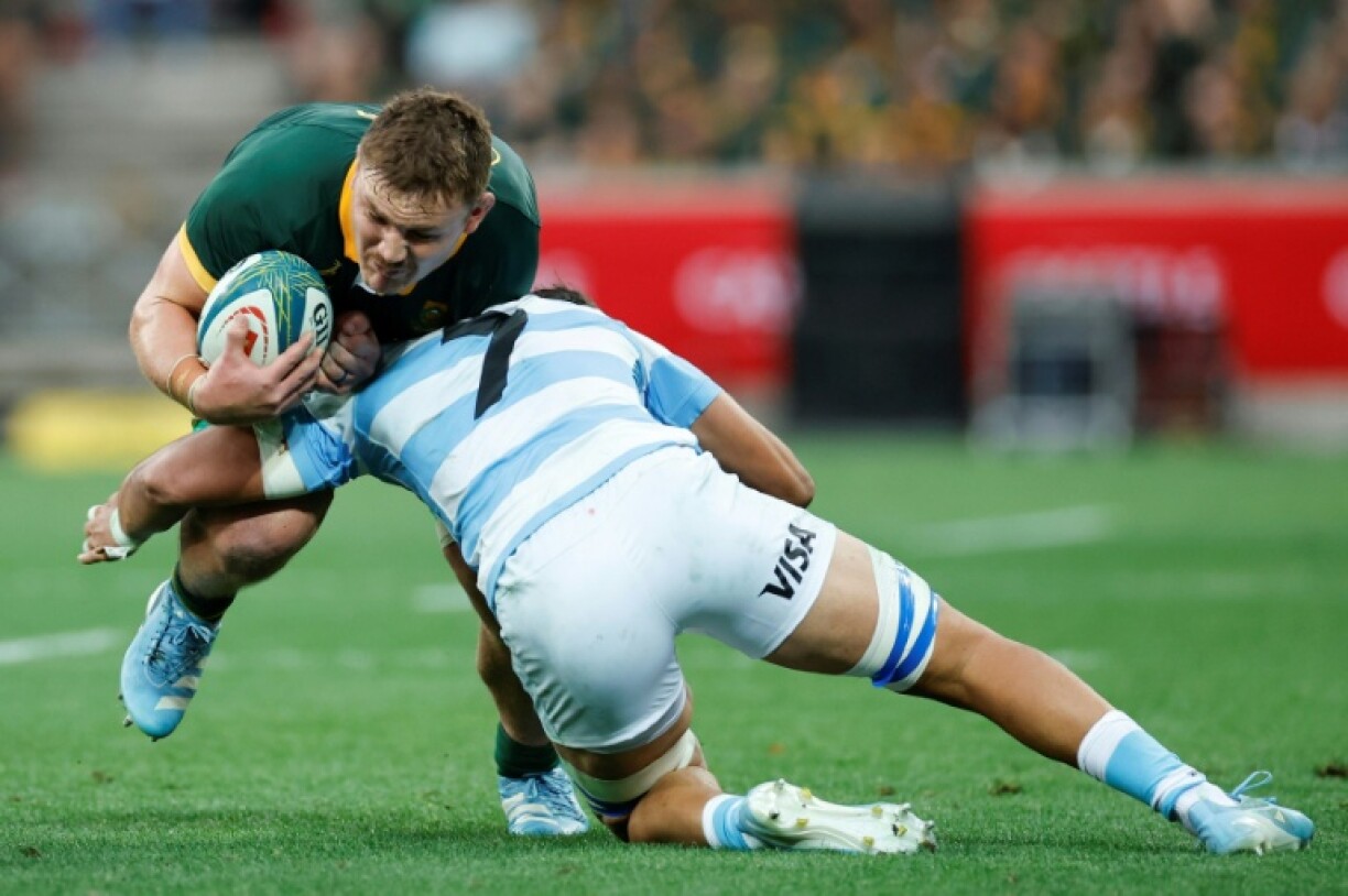 South Africa number 8 Jasper Wiese (L) in action againt Argentina in Mbombela last season