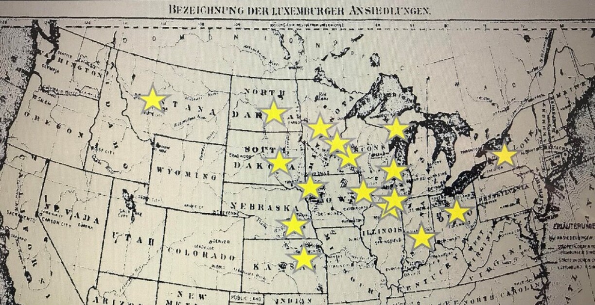 Major areas of Luxembourgish settlement in the USA.