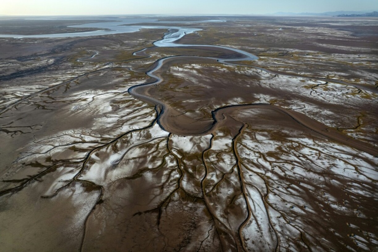 Aerial view of the Colorado River Delta meeting the Gulf of California in Mexico