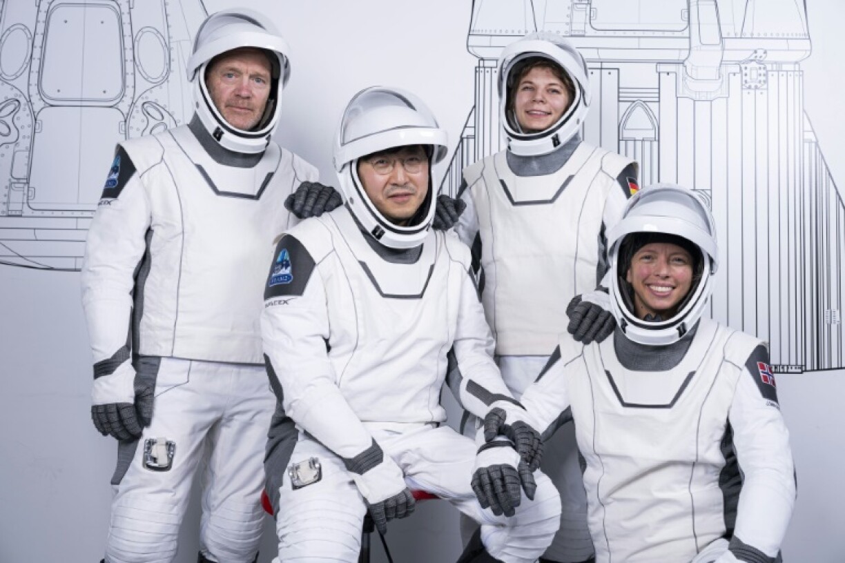 This picture courtesy of Fram2/SpaceX shows from left to right, mission specialist and medical officer Eric Philips, mission commander Chun Wang, pilot Rabea Rogge and vehicle commander Jannicke Mikkelsen