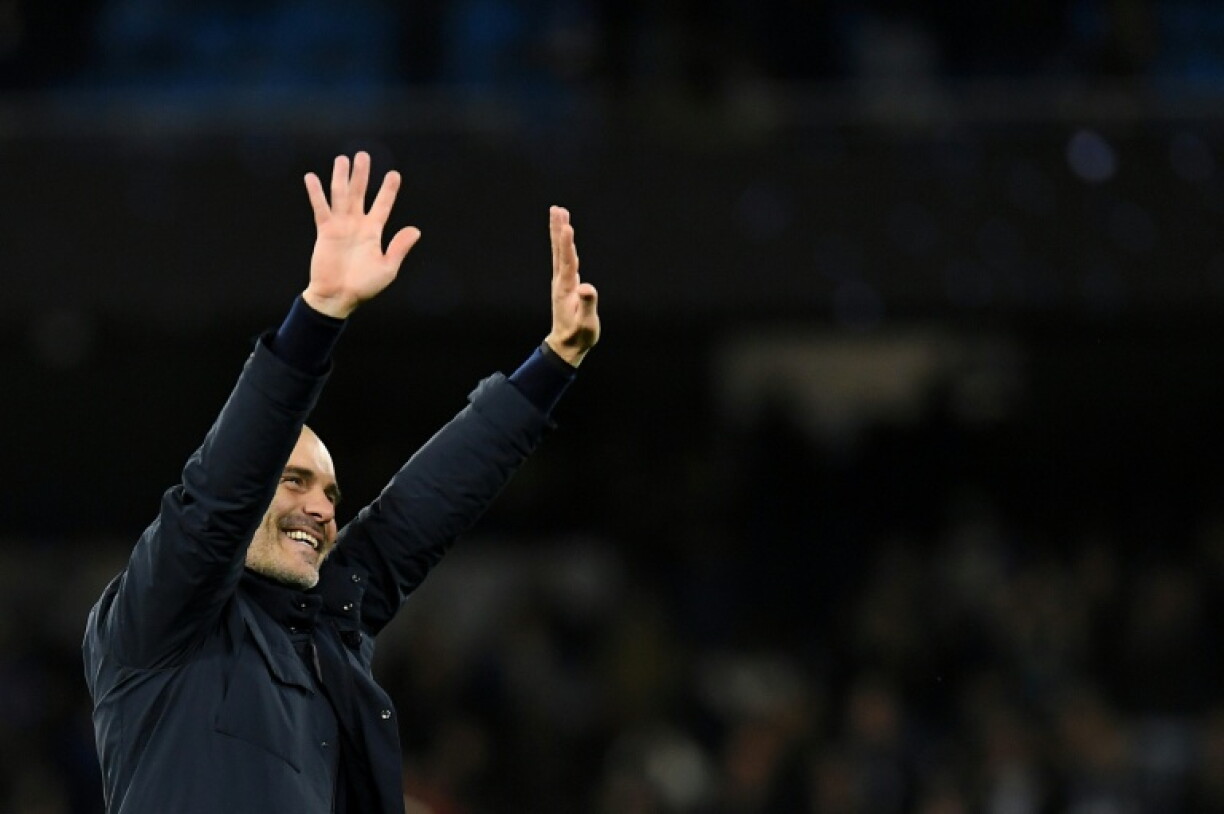 Manchester City manager Enzo Maresca celebrates his side's penalty shoot-out win over Brighton in the fourth round of the English League Cup at the Etihad Stadium