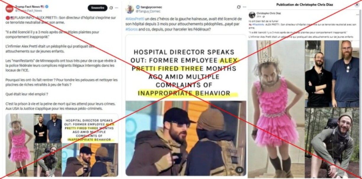 Captures d'écran réalisées sur Facebook et X le 29/01/2026. Croix rouge ajoutée par l'AFP.