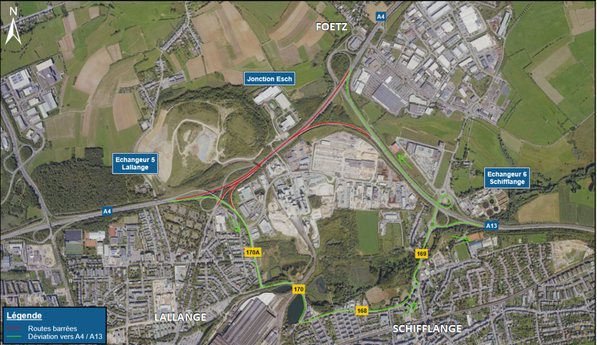 Plan of the road works and the detour