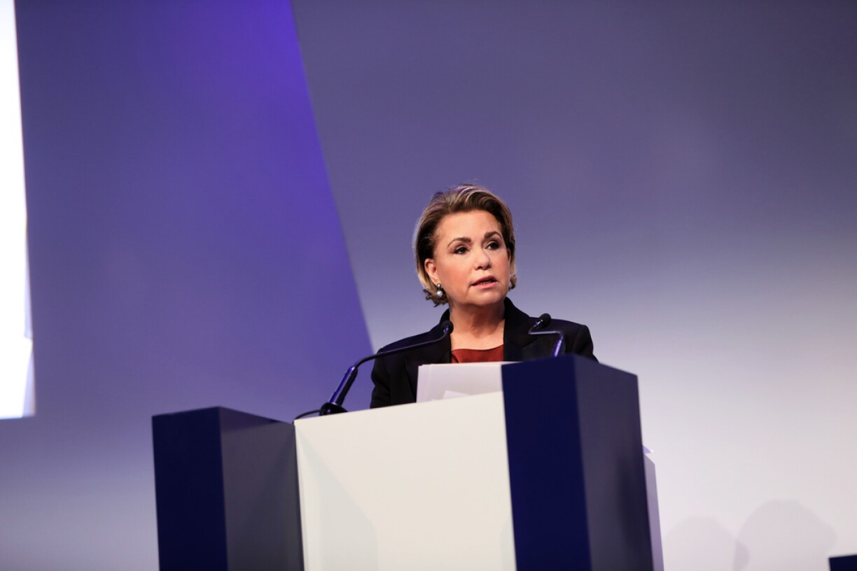 The Grand Duchess delivering her speech at the Women’s Forum Global Meeting 2018.