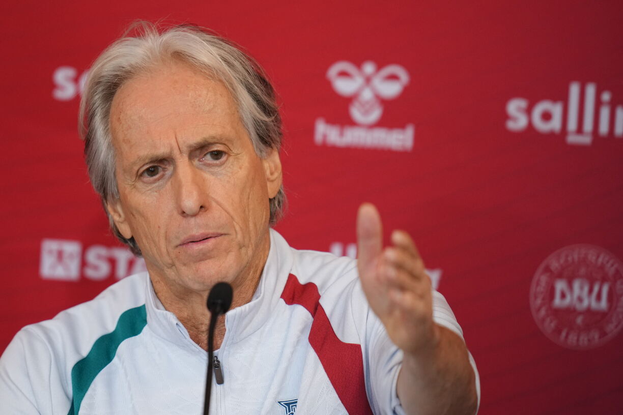 Portugal's head coach Jorge Jesus addresses a press conference in Helsingor, Denmark, on September 30, 2026, on the eve of their Nations League Group A4 match against Denmark.