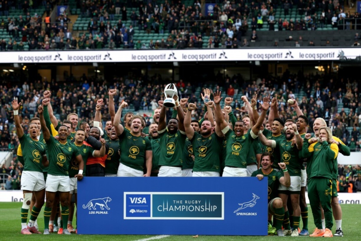 South Africa celebrate winning the Rugby Championship