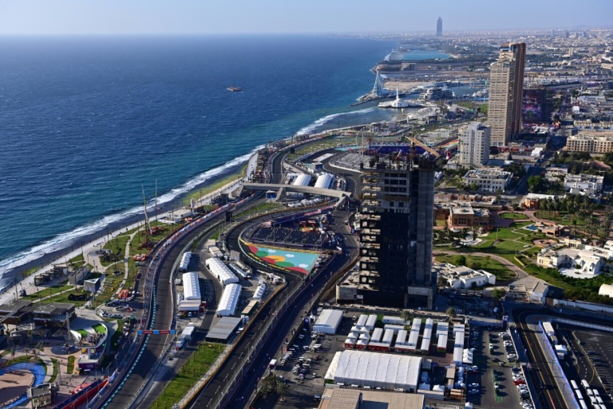 Vue aérienne du circuit de la Corniche de Jeddah où doit se dérouler le GP d'Arabie saoudite, le 25 mars 2022