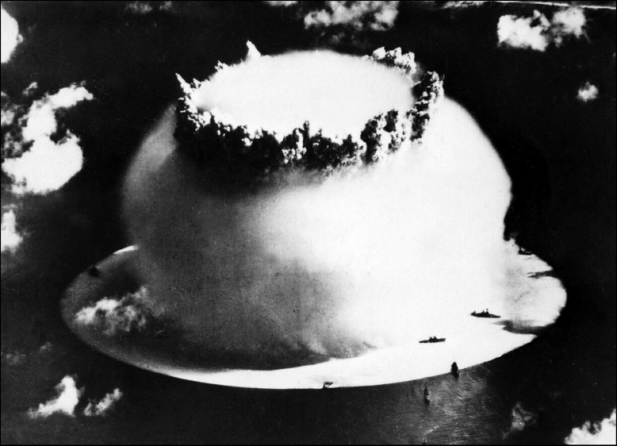 A mushroom cloud forming after a July 1946 atomic bomb test by the US military on Bikini Atoll in the Pacific Ocean
