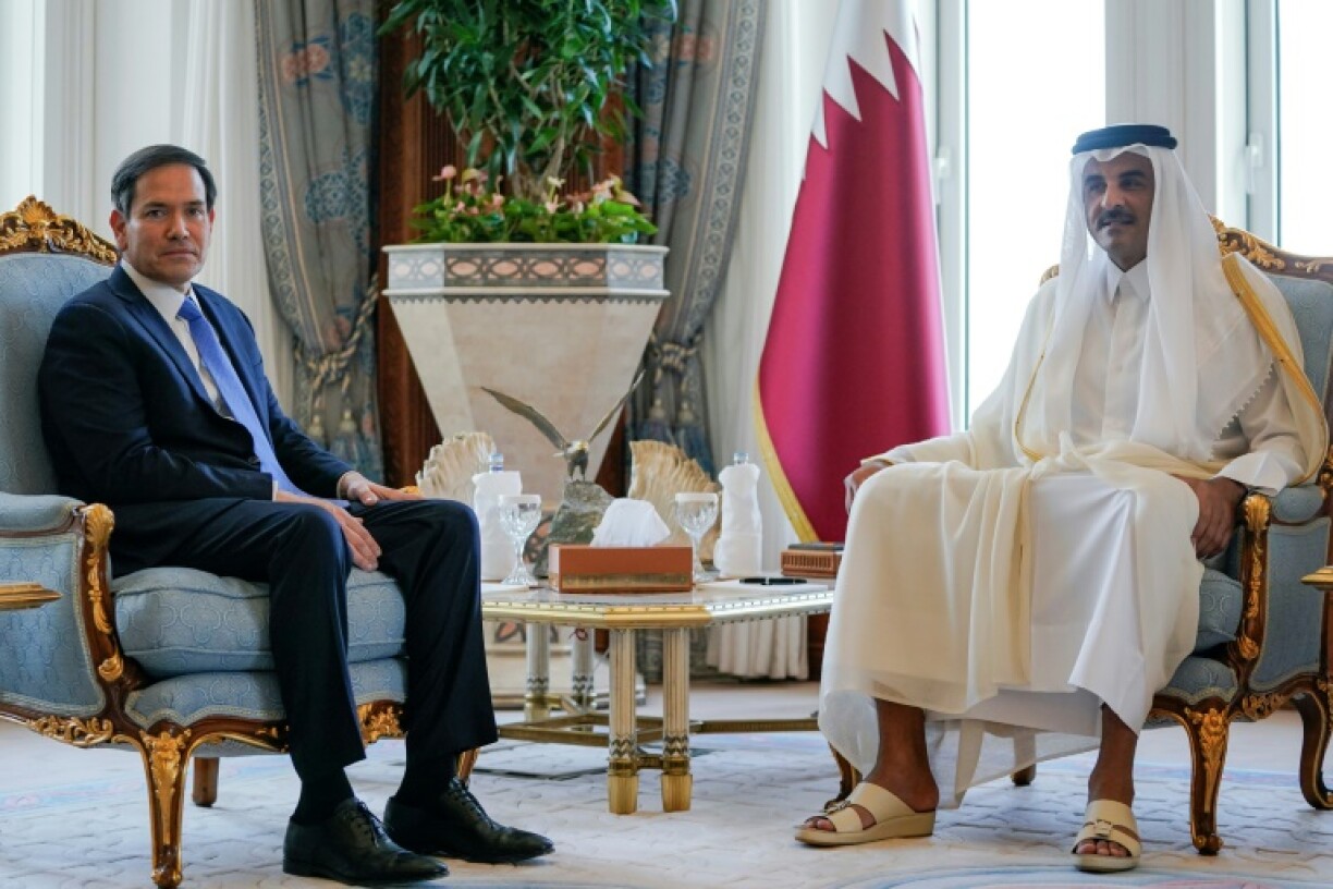 US Secretary of State Marco Rubio meets with Qatar's Emir Sheikh Tamim bin Hamad Al Thani at the Amiri Diwan in Doha