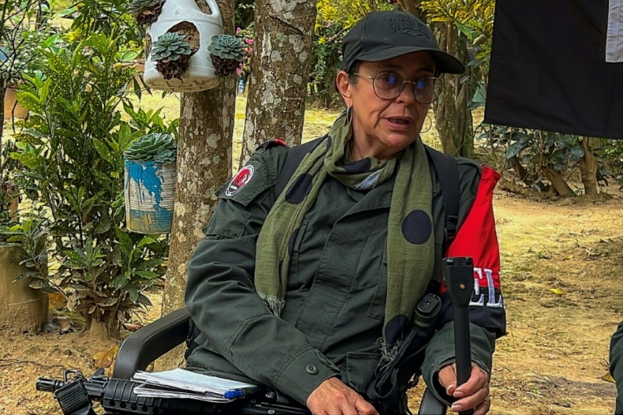 National Liberation Army ELN commander of the Manuel Vazquez Castano northeastern war front Luz Amanda Payares Payares aka Silvana Guerrero speaks during an interview with AFP in Catatumbo region, Colombia on March 8, 2025.