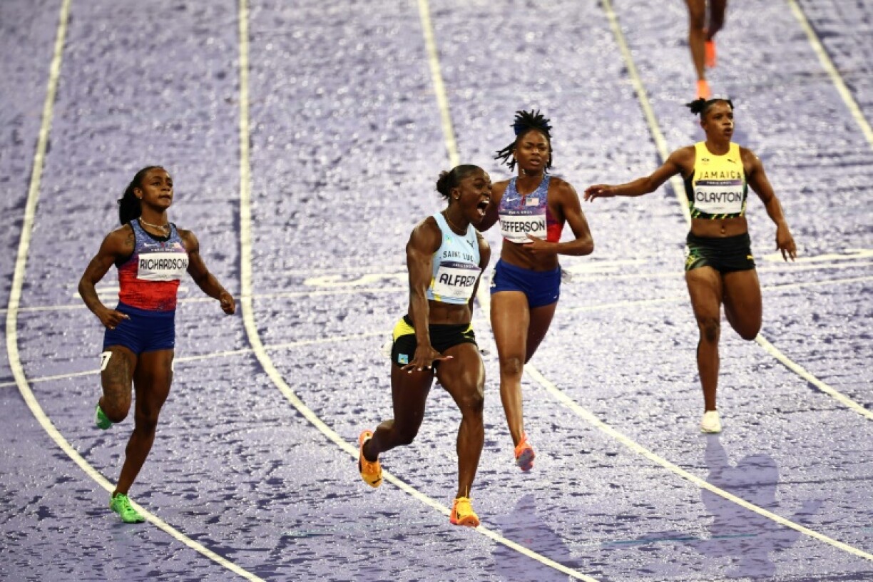 Saint Lucia's Julien Alfred (2nd-L) is seeking to add 100 metres world gold to the Olympic title she won in Paris
