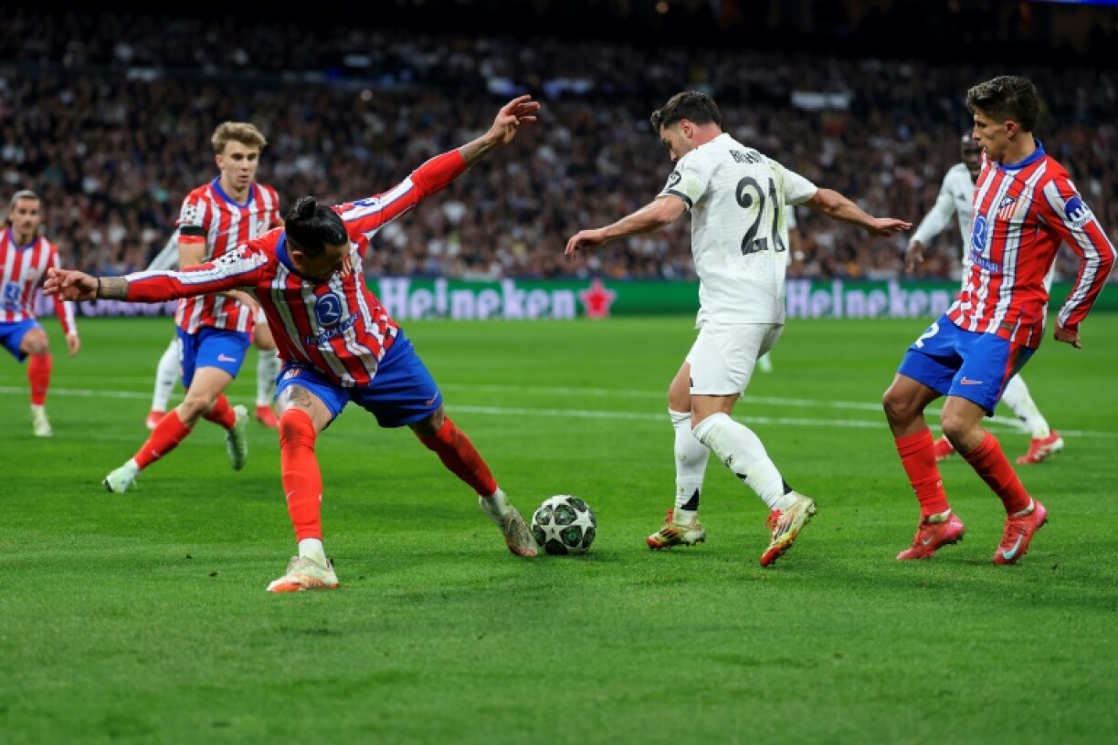 Brahim Diaz (in white) dances through the Atletico Madrid defence before hitting the Real Madrid winner