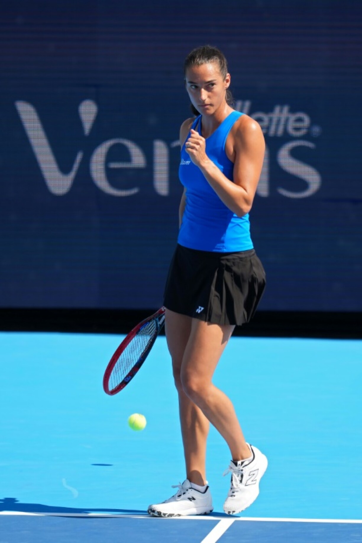 Caroline Garcia of France reacts on the way to a victory over Britain's Sonay Kartal at the ATP-WTA Cincinnati Open