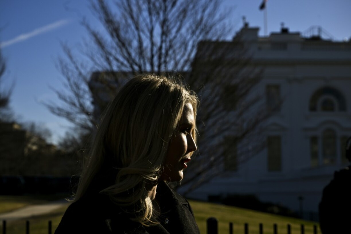White House Press Secretary Karoline Leavitt speaks to the press outside of the White House on January 29, 2025 in Washington, DC.