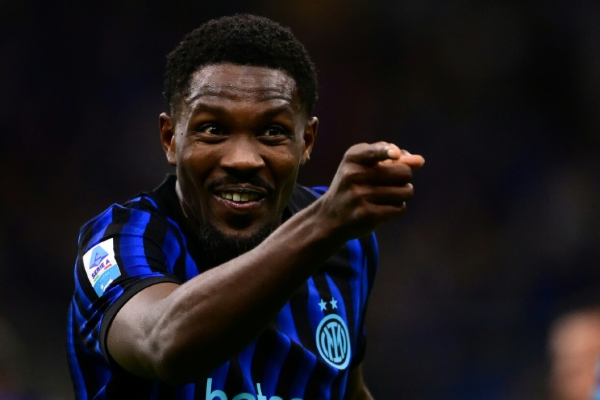 L'avant-centre de l'Inter Milan Marcus Thuram après son but contre Parme lors de la 35e journée du Championnat d'Italie le 3 mai 2026 à San Siro