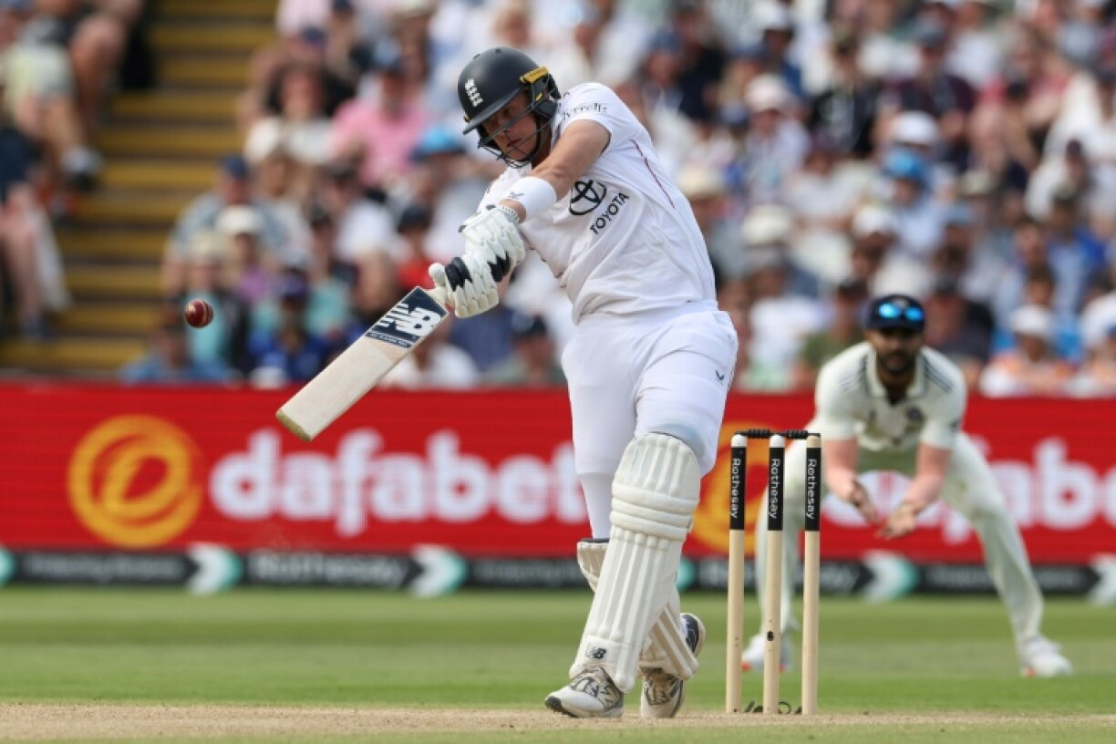 England's Jamie Smith hits a six during his 184 not out against India in the second Test at Edgbaston