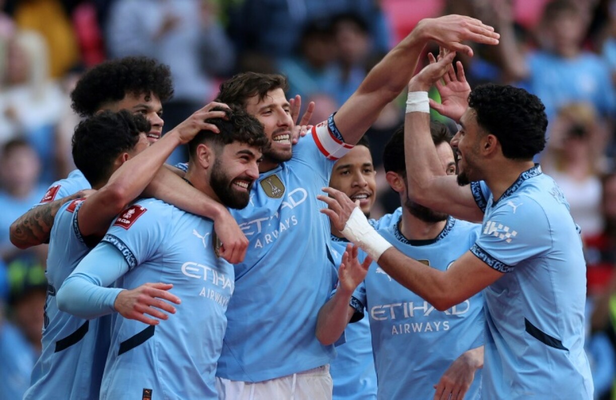 Manchester City celebrate during their FA Cup semi-final victory