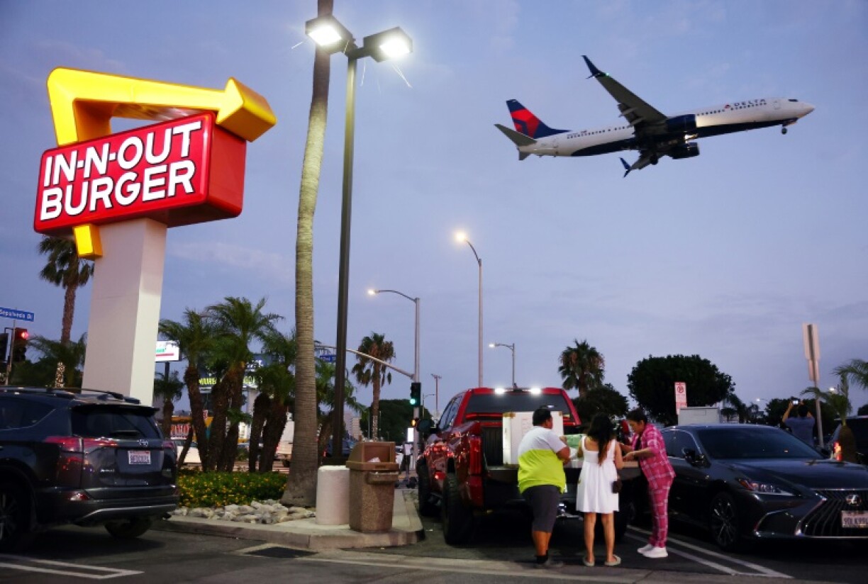 A Delta Airlines plane shown near Los Angeles International Airport (LAX) in August 2023
