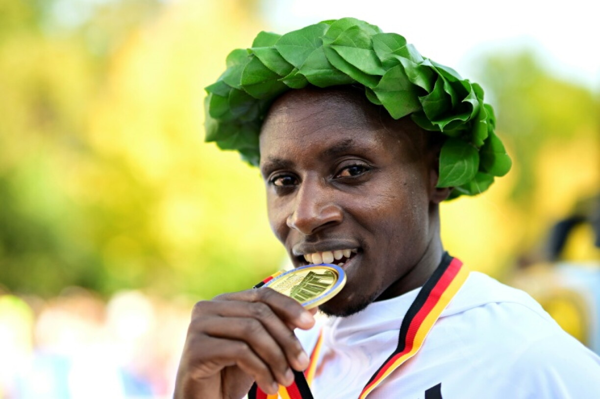 Kenya's Sabastian Sawe after winning the 2025 Berlin Marathon.