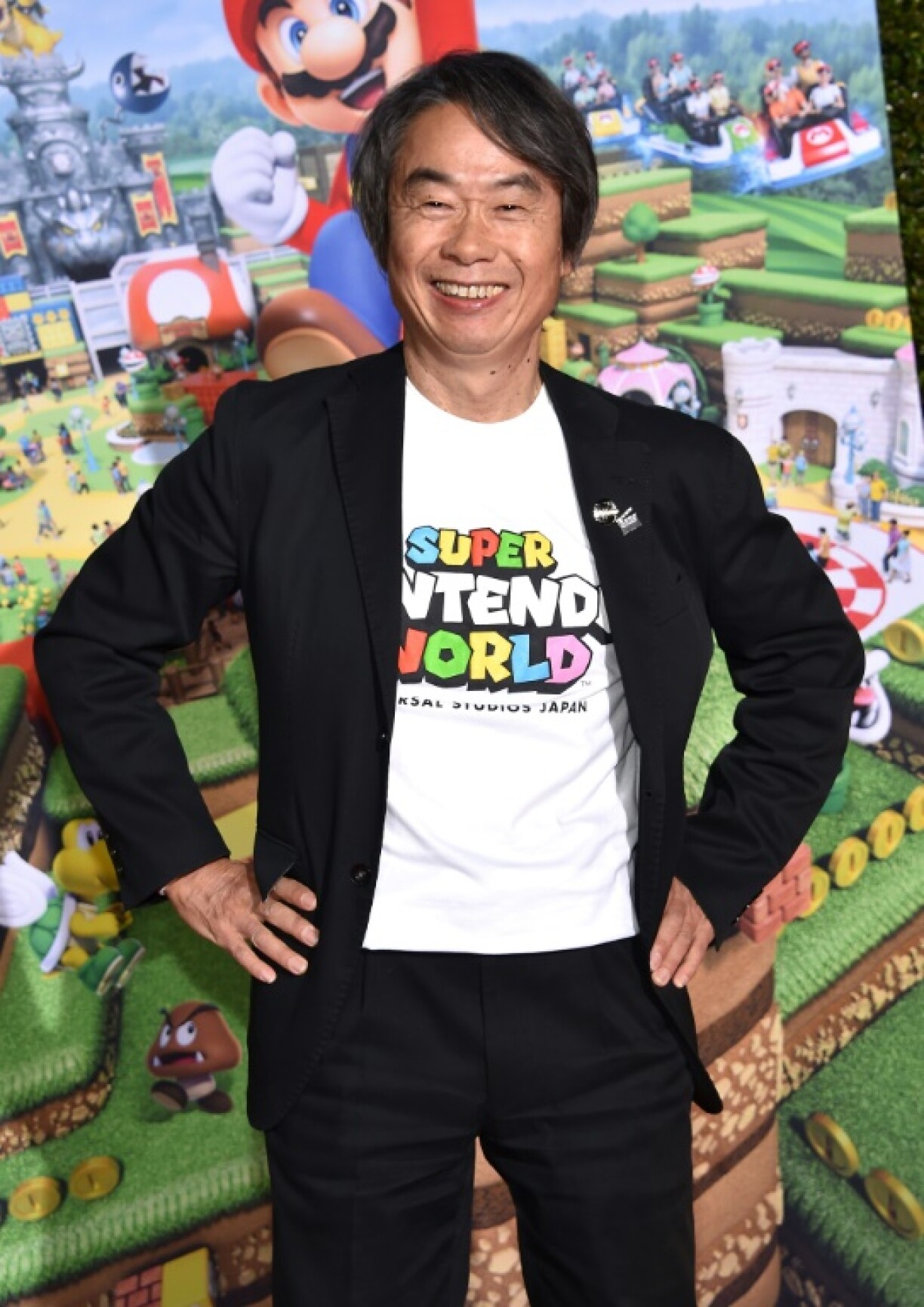 Le concepteur de jeux vidéo japonais Shigeru Miyamoto arrive à la cérémonie d'inauguration du Super Nintendo World organisée par Universal Studios à Universal City, en Californie, le 15 février 2023